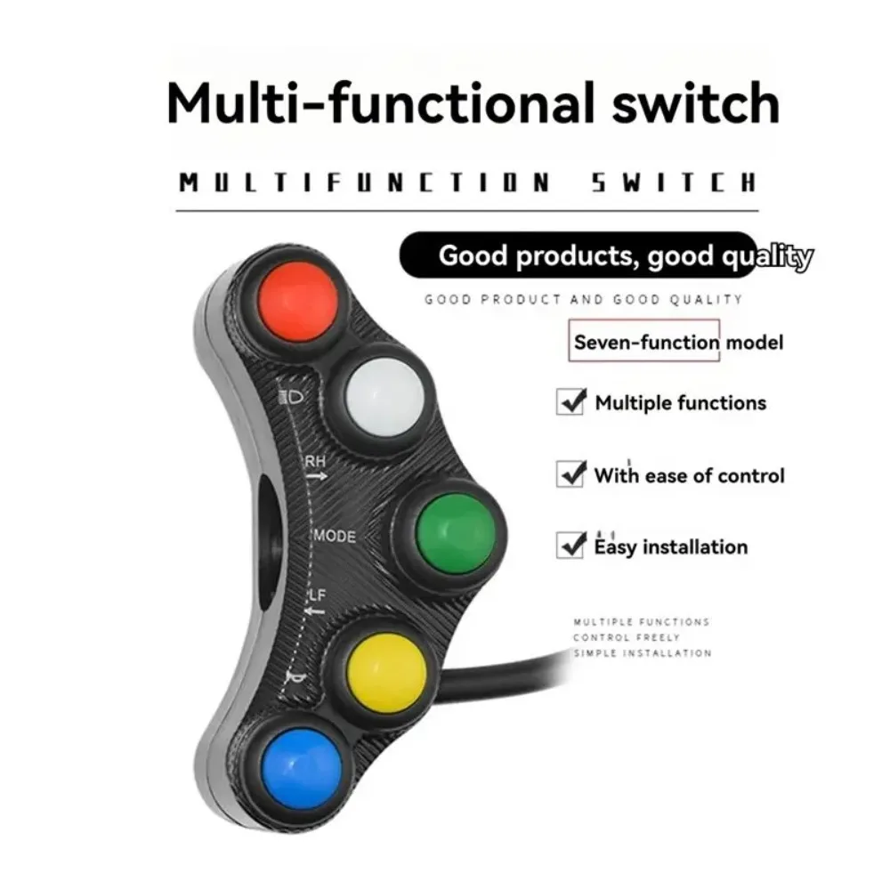7-in-1 Waterproof Handlebar Button Motorcycle Start Stop Control Handlebar Switch Waterproof Dustproof for Electric Scooter ATV