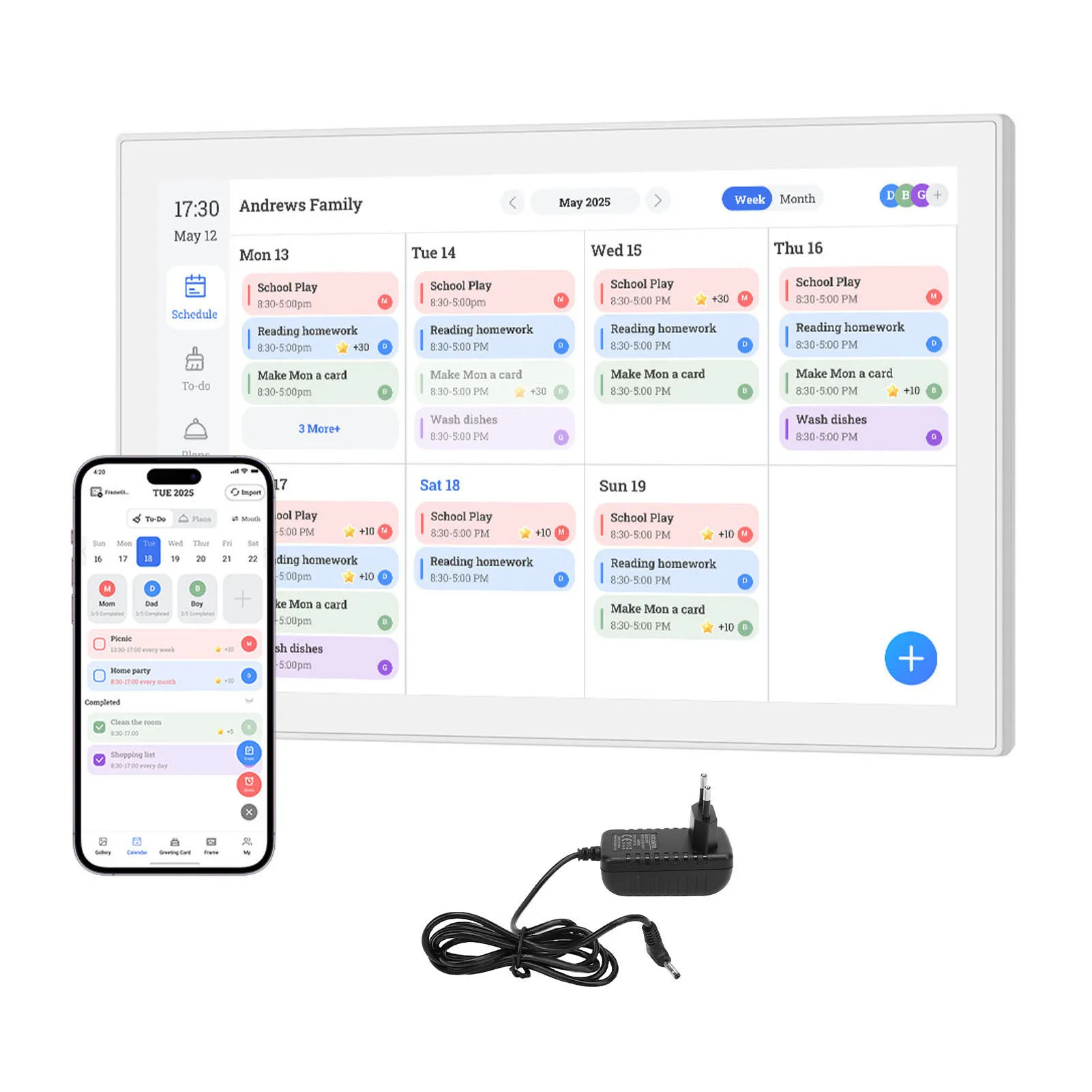 

Digital Calendar 10.1in Chore Chart Smart Family Planner HD Interactive Touchscreen Meal Plan Cloud Photo Frame with Film