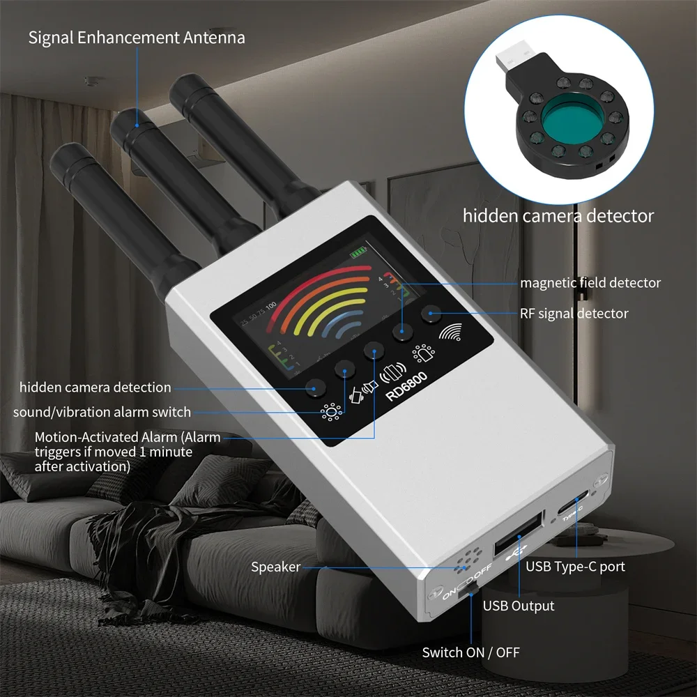 Laser Infrared Detector Signal RF Signal GPS Tracker Mini Bug Finder Anti Spy Detect Wiretapping Wireless Cam Bug Gadget DR6800