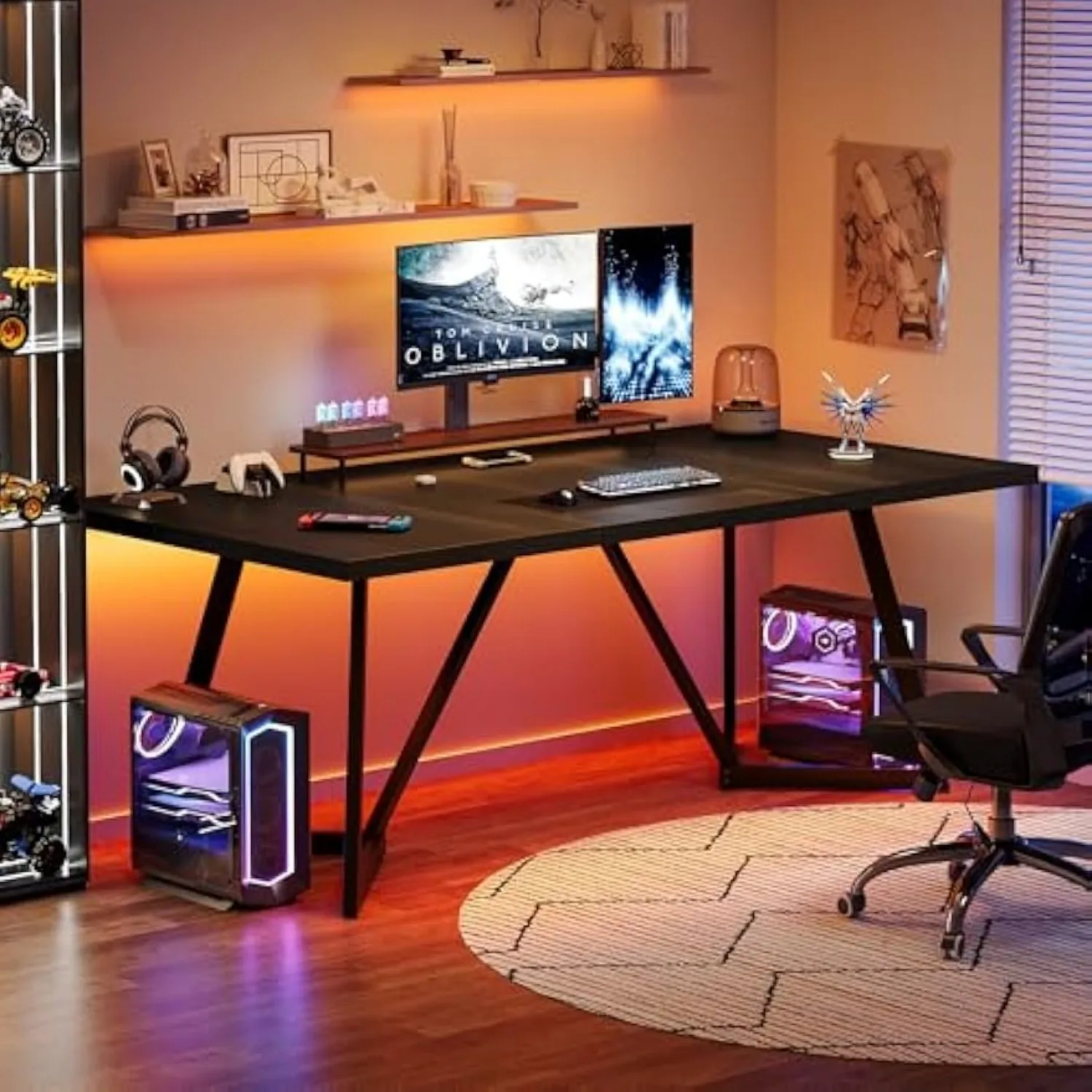 70.86-Inch Large Computer Desk, Modern Executive Desk Black Office Desk Workstation with Metal Frame for Home Office