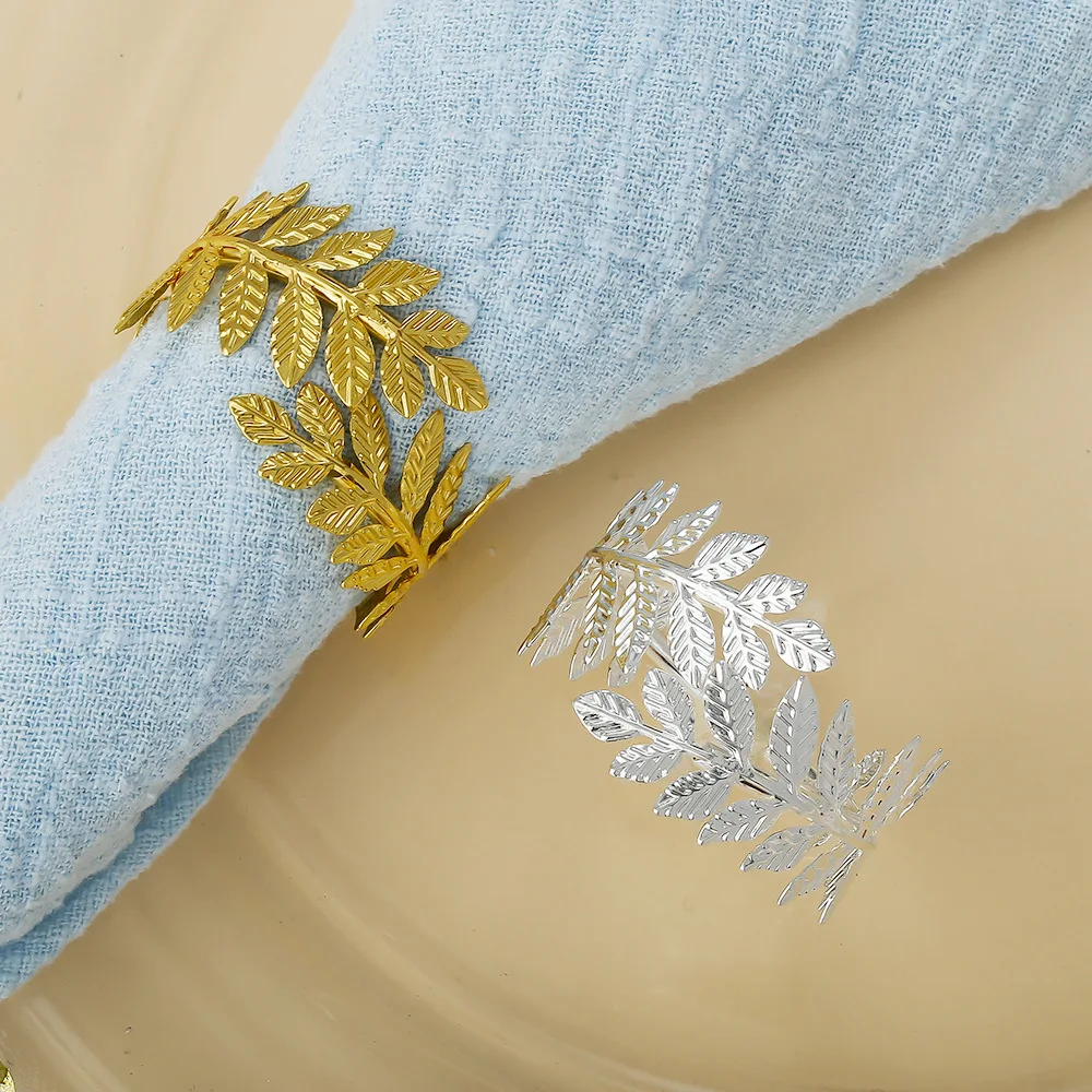 6pcs/lot New simple leaf napkin buckle gold simulated leaf napkin ring hotel opening metal napkin ring mouth cloth ring