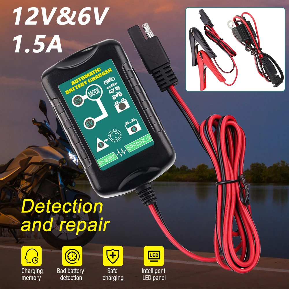 

1.5A Smart 6V/12V Battery Charger Automatic Trickle Maintainer Repair Charger for Auto Motorcycle Lead Acid Battery