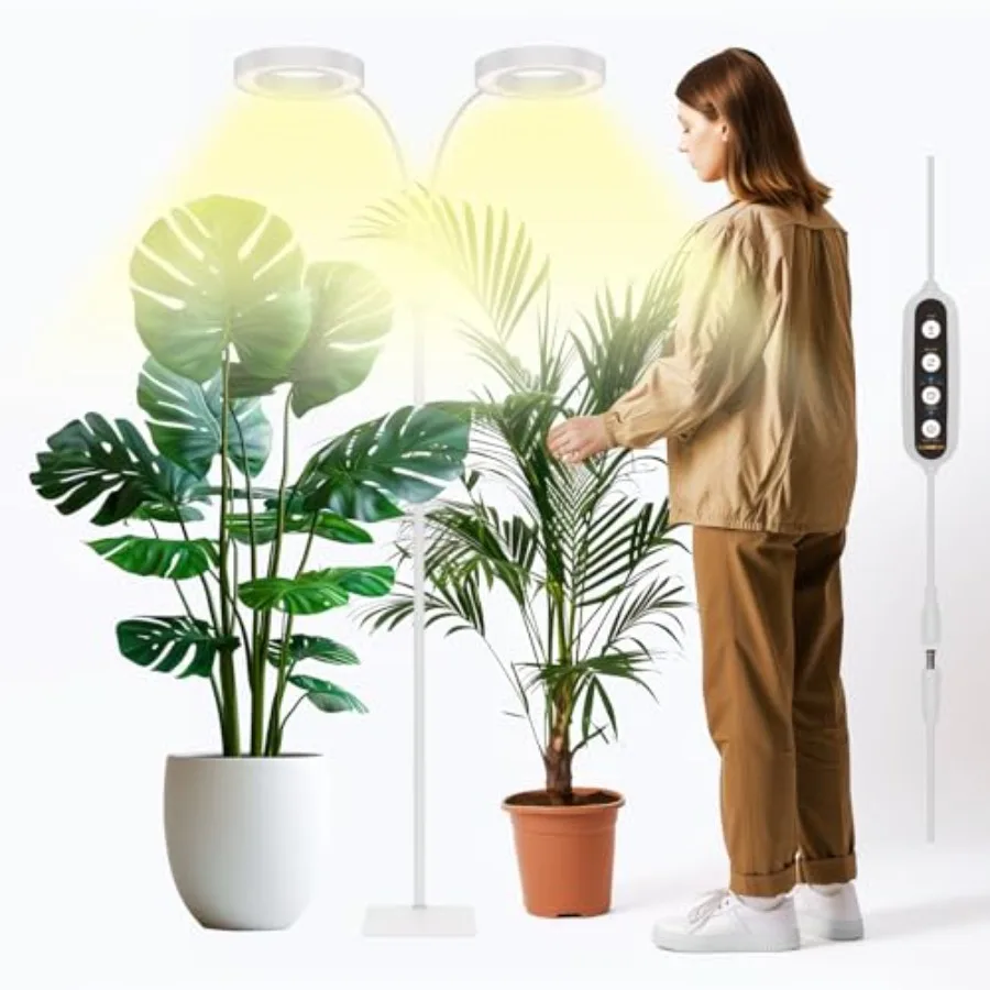 

36W Full Spectrum LED Plant Light for Indoor Plants with Stand Adjustable Height 3/9/12H Timer 6 Dimmable Levels 3 Lig