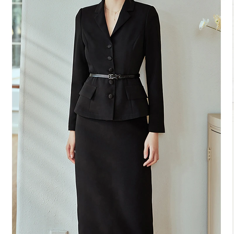 Recommended Intellectual Black Fashion Suit Female 2022 Spring New Commuter Slim V-neck Slim Top Skirt Elegant Two-piece Set