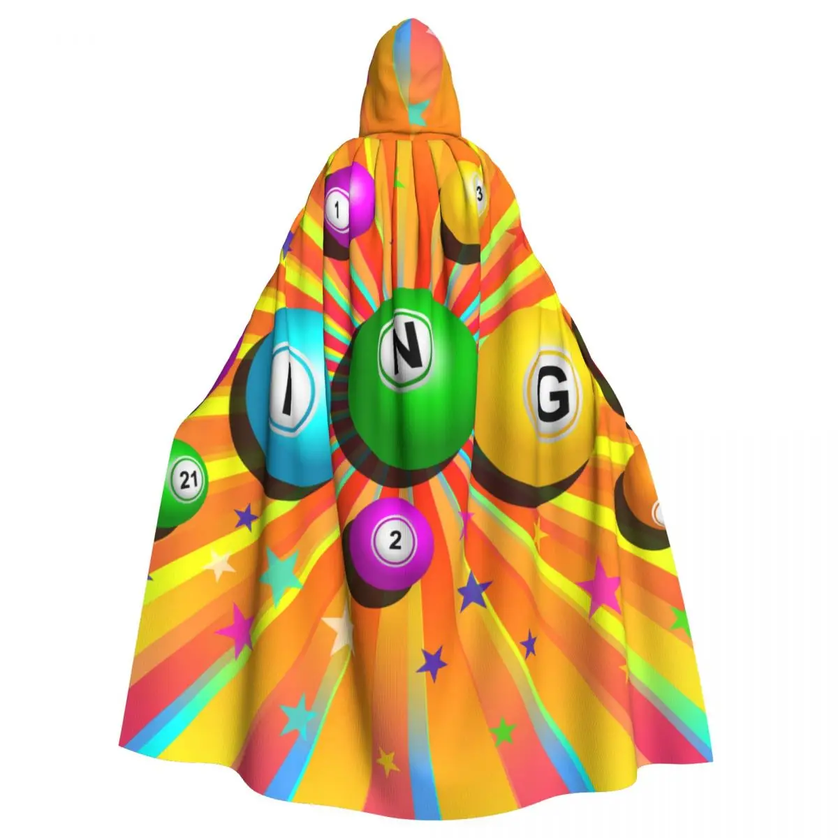 

Adult Halloween Bingo Balls Colorful Cloak Cape Hooded Medieval Costume Full Length Dress Coat