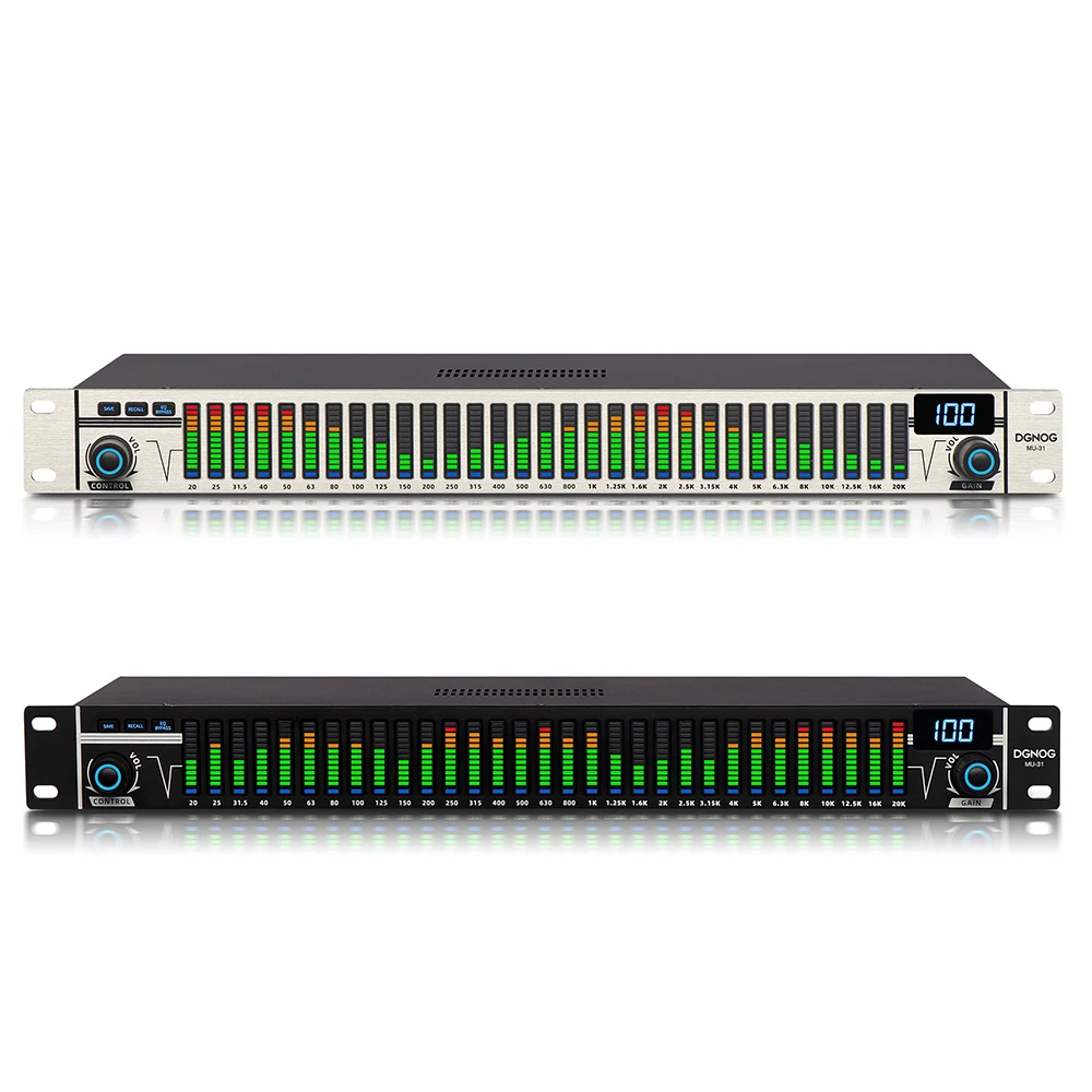 Professional 31 EQ Digital Equalizer with Treble, Midrange, and Bass LED Signal Adjustment for Performance Stage Audio Equipment