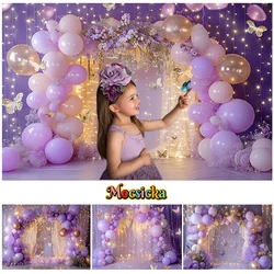 Mocsicka Photography Background Purple Arch Balloon Butterfly Glitter Girl Cake Smash Birthday Party Decor Backdrop Photo Studio