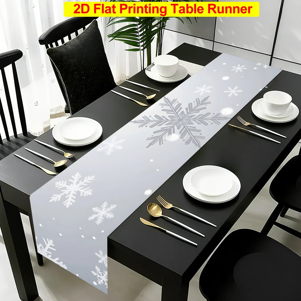 Camino de mesa con forma de copo de nieve para invierno, decoración rectangular de poliéster suave y duradera, paño de comedor festivo de fácil cuidado para fiestas navideñas, 1 ud.