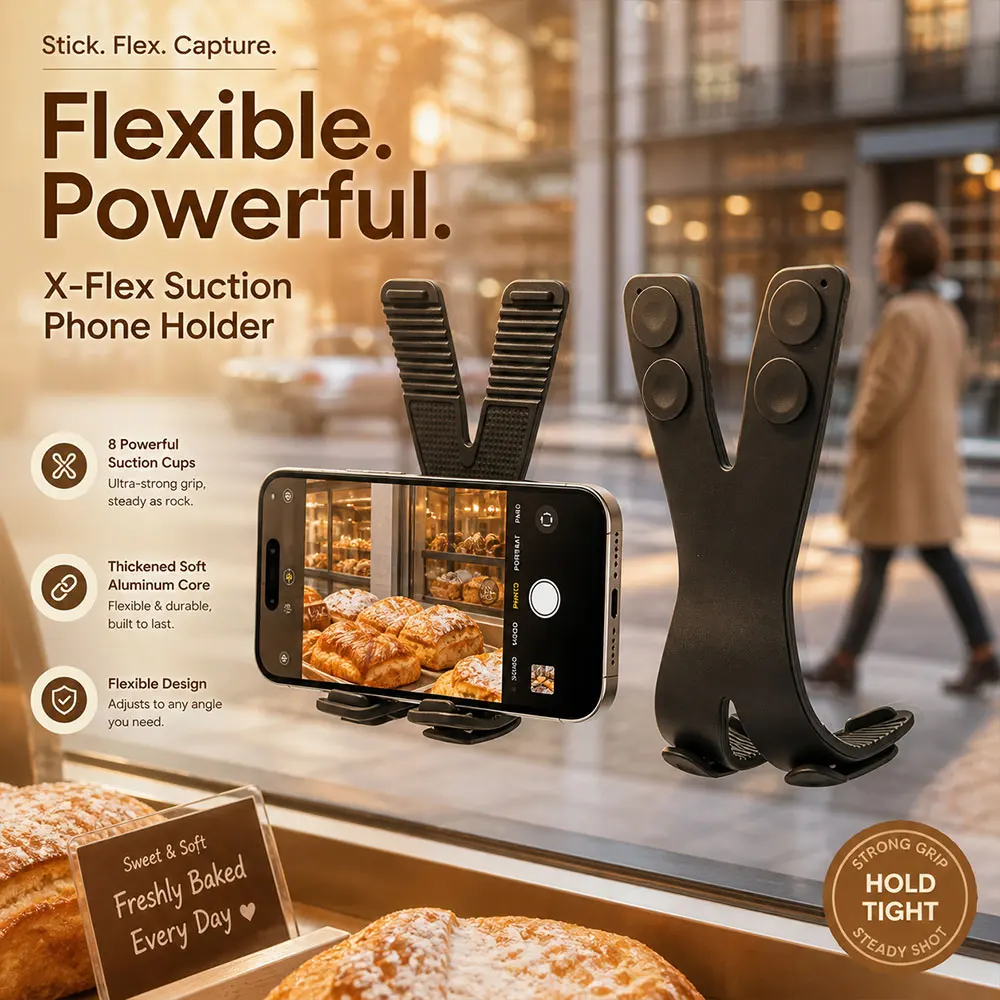 Mirror Wall Holder Suction Cup Base Strong Hold Bendable Silicone Pad Foldable Stand Scratch-Proof Universal Fit