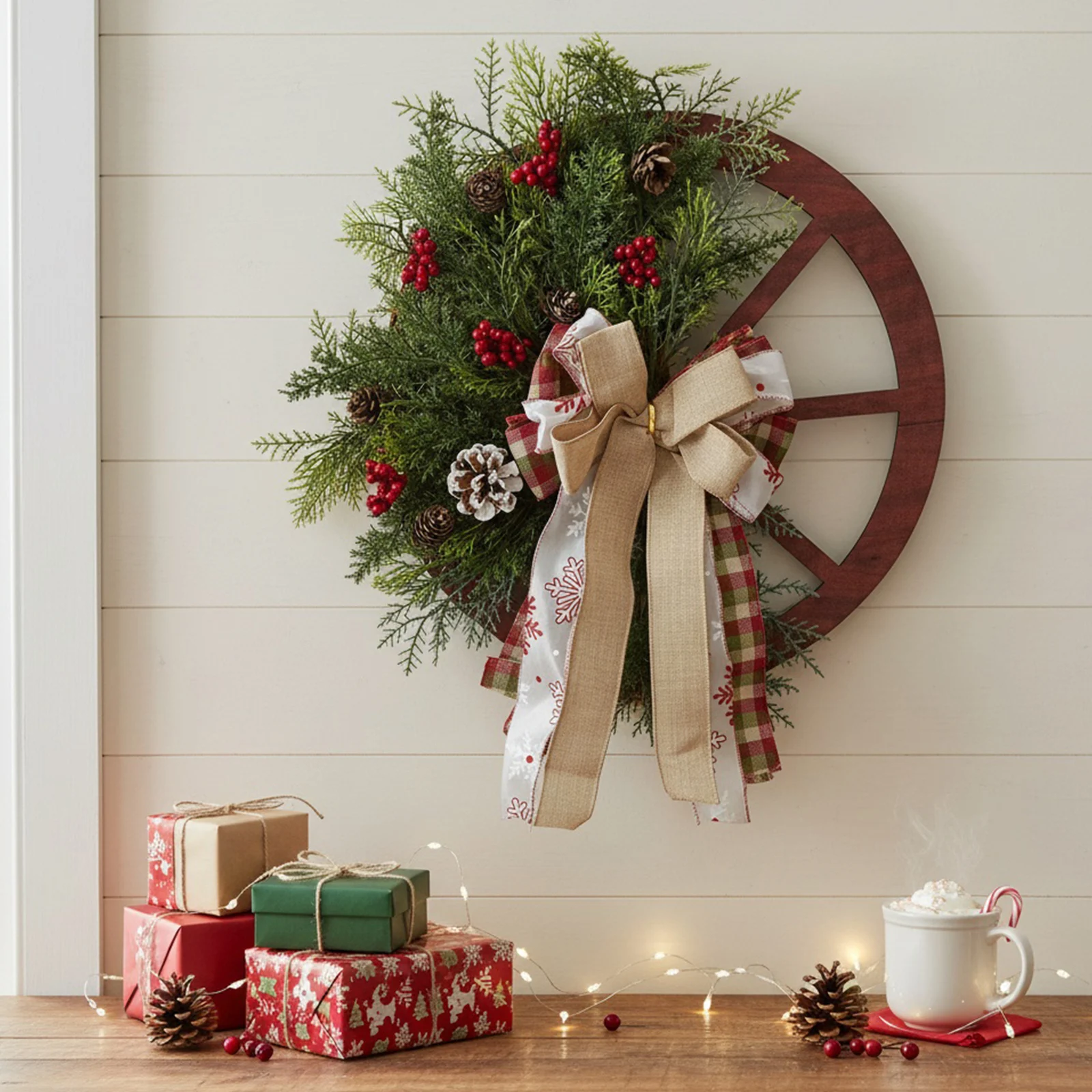 

Винтажный деревянный осенний гирляндный набор для украшения двора, 40x45 см, настенный венок, красные гирлянды в виде колеса-кареты для входной двери и окна