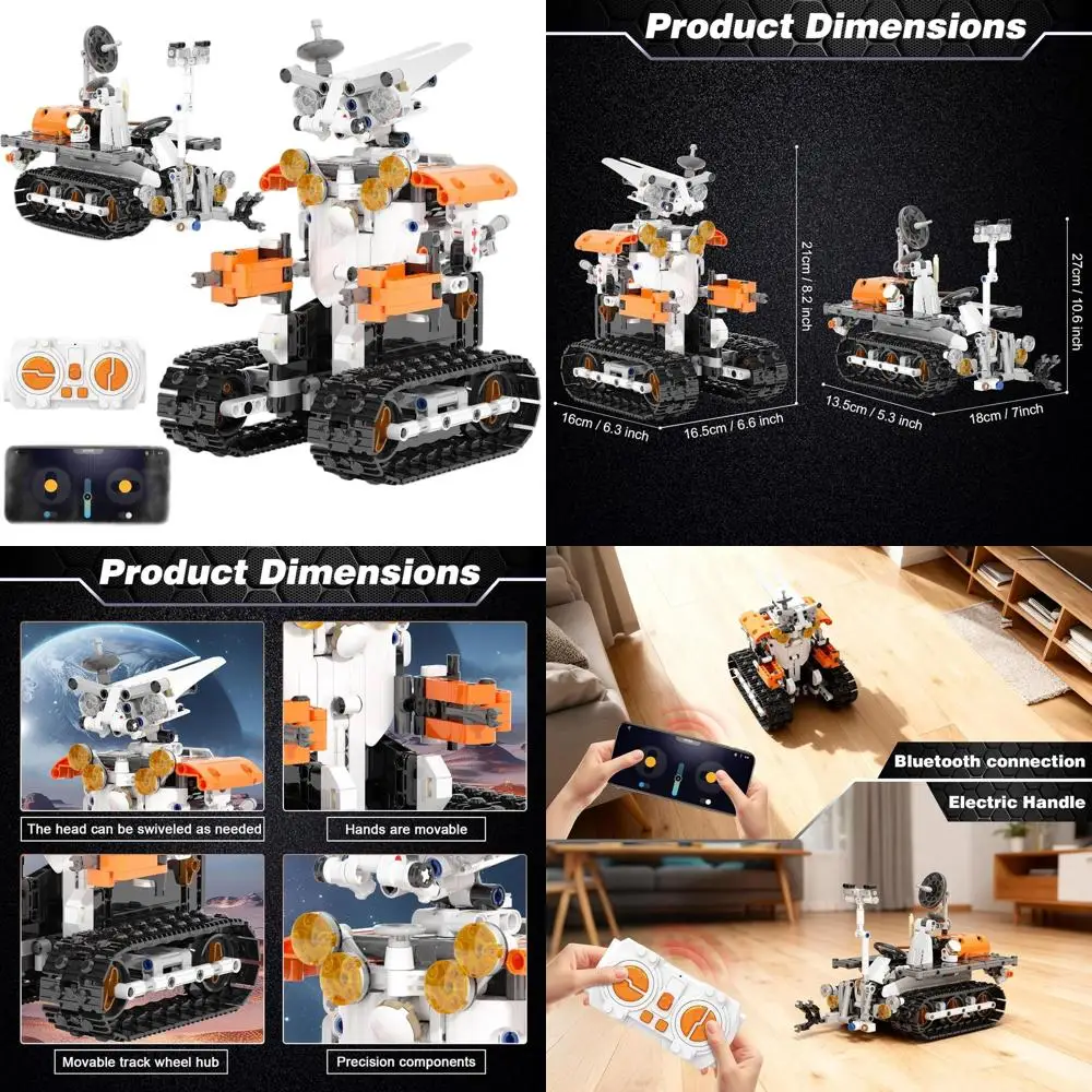 Zestaw robota STEM: Klocki konstrukcyjne sterowane pilotem i aplikacją dla dzieci od 8 lat - Zabawka RC Mars Rover na prezent