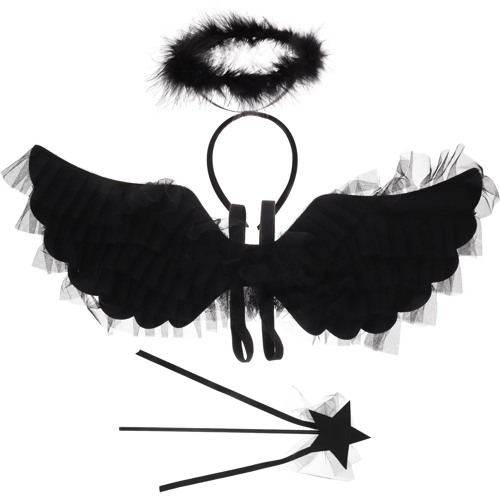 1Set Fine Workmanship Cosplay Wings Headband Wand for Halloween Christmas Party Dress Up