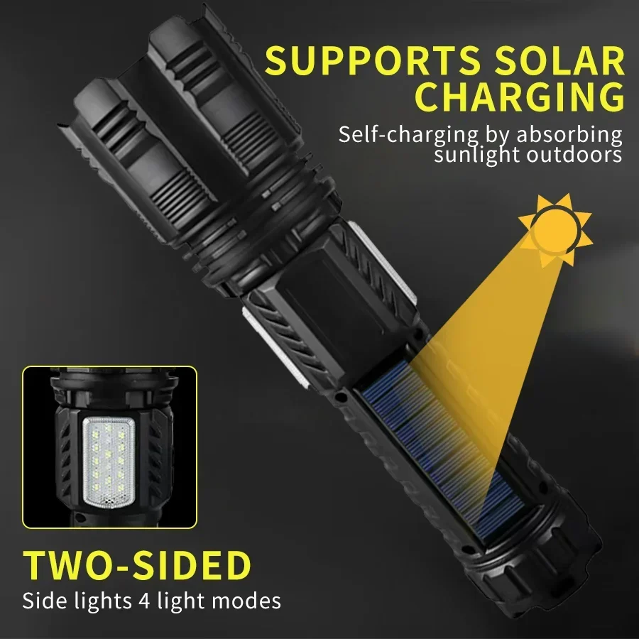 10000LM Bright LED Flashlight –Zoomable Tactical Torch,Rechargeable COB Camping Lamp for Outdoor Hiking Emergency & Self Defense