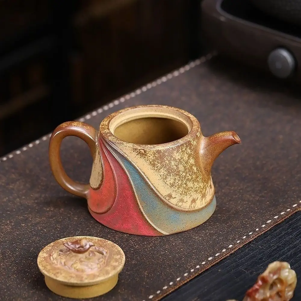 Yixing Zisha Original Ancient Method Firewood Fired Clay Painting Silk Road Teapot 290Ml Kung Fu High-End Tea Set