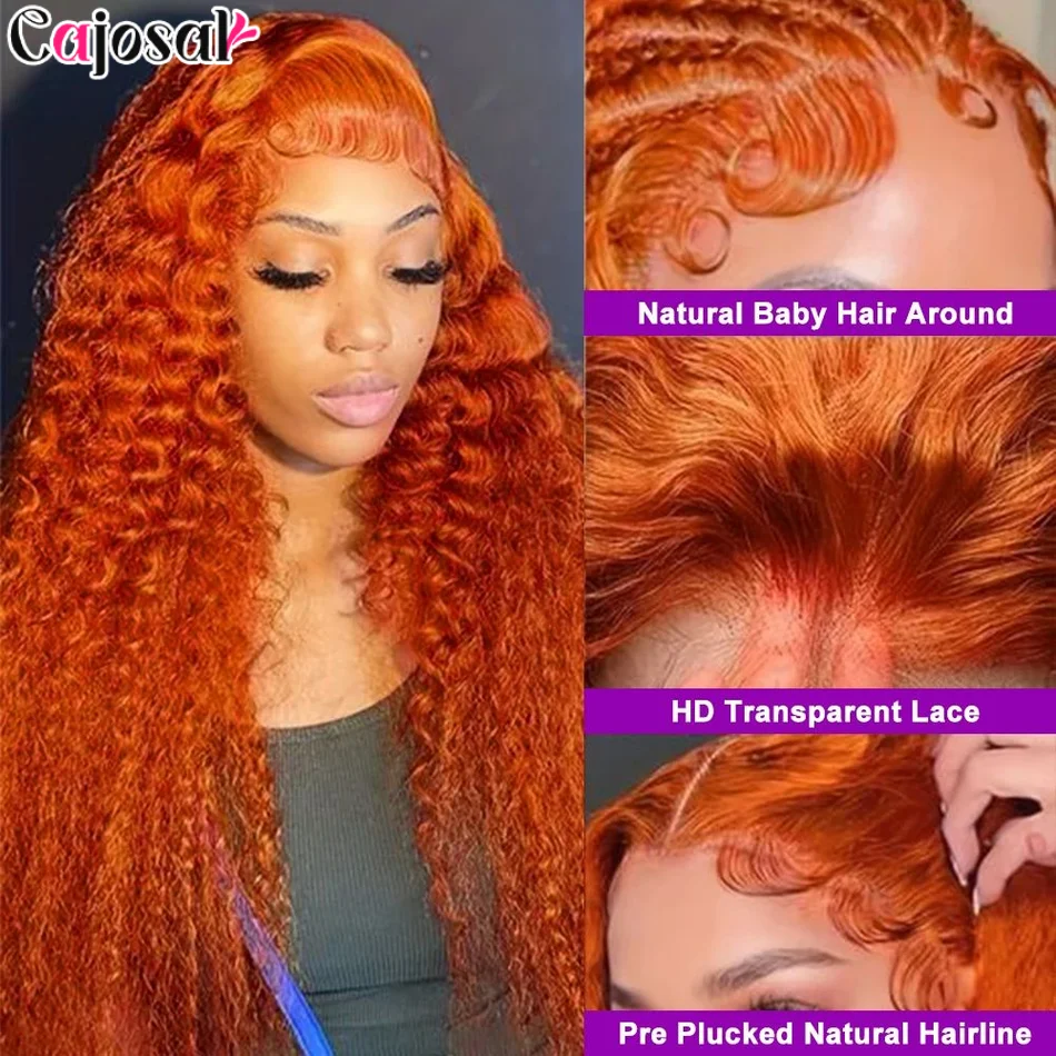350 البرتقال الزنجبيل مجعد 13x6 HD الدانتيل الجبهة خصلات الشعر المستعار الإنسان موجة عميقة 13x4 شعر مستعار أمامي 200 الكثافة للنساء 30 32 بوصة #3