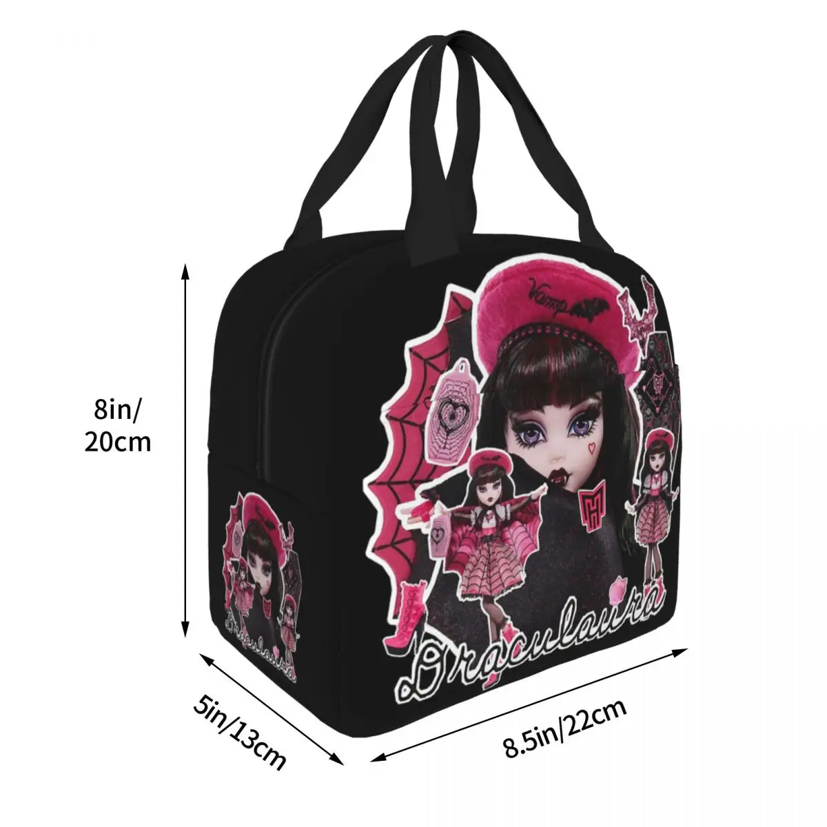 Monster High Doll Pretty Pink Pattern Lunch Bag Insulated Bento Box Waterproof Lunch Tote Resuable Picnic Bag Cooler Thermal Bag