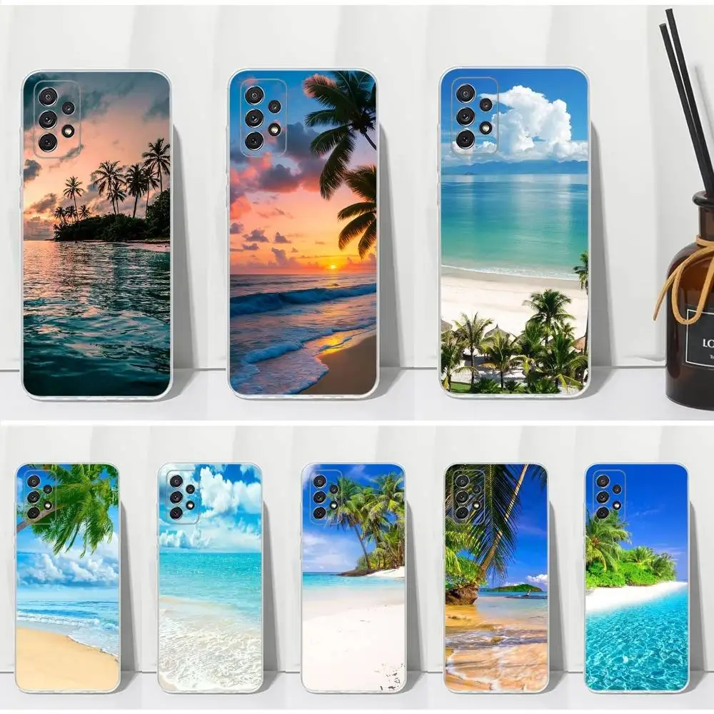 

Palm Trees Beach Phone Case For Samsung S30,S23,S21,S22,S20,Ultra,FE,Lite, S10,S9,S8,PIus,Transparent, Silicone Case
