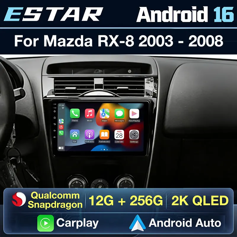 Android 16 2K Incell Screen Multimedia Stereo For Mazda RX-8 RX 8 RX8 SE 2003 - 2021 High-performance CPU Plug and Play Dash Cam