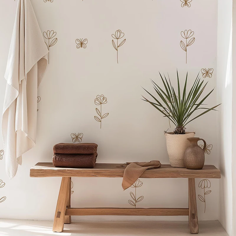 Boho Floral and Butterfly Wall Decals | Minimalist Flower & Butterfly Stickers | Removable Nursery Kids Room Decor E600