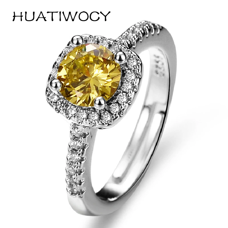 

New Arrival Women Ring Silver 925 Jewelry with Citrine Zircon Gemstone Open Finger Rings for Wedding Party Bridal Gift Ornaments