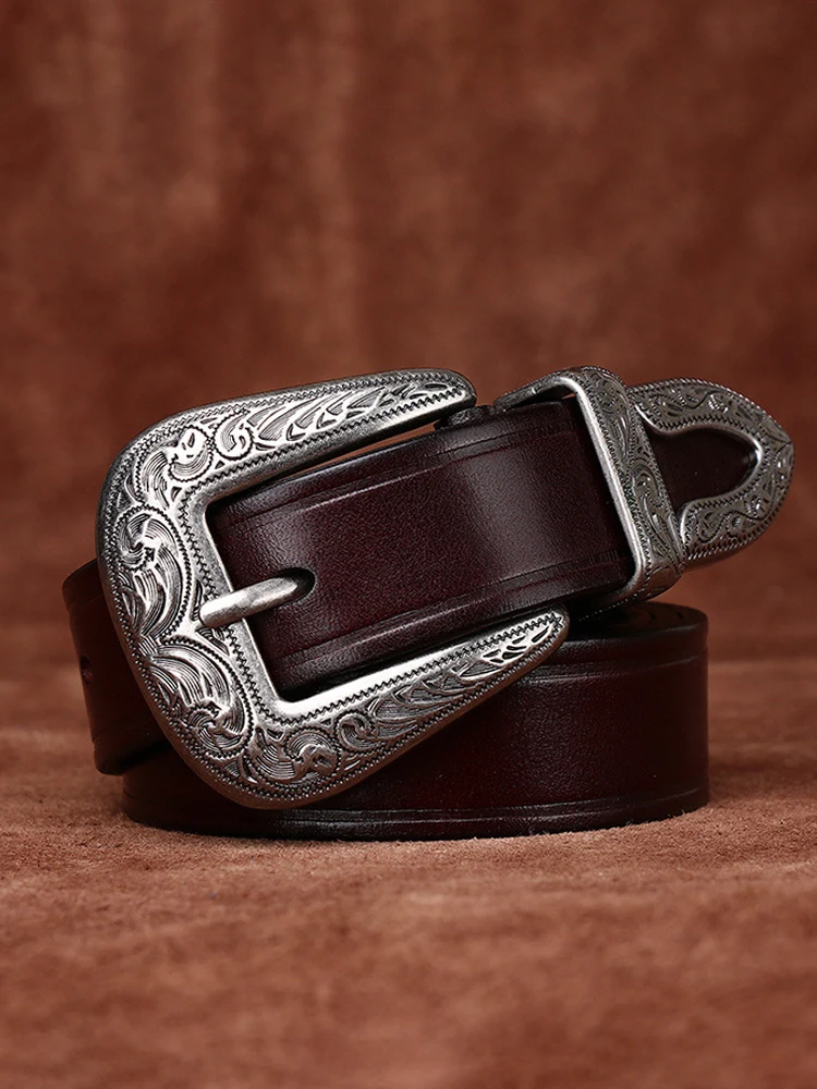retro-tang-grass-handmade-leather-belt-women's-versatile-high-end-sensation-jeans-handcrafted-cowhide-decorated-suit-belt