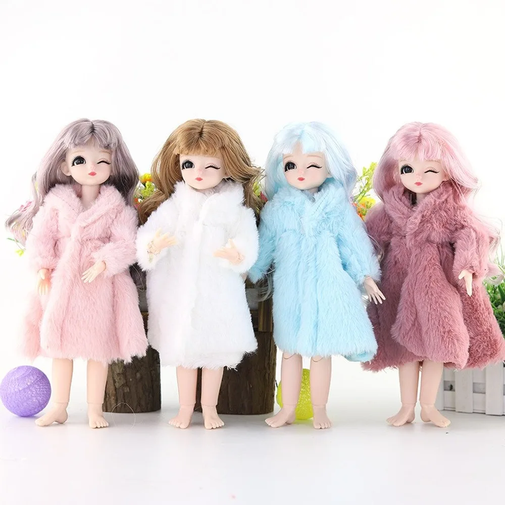 Multicolor 1 Set Long Sleeve Soft Fur Coat Tops Dress Winter Warm Casual Wear Accessories Clothes for Barbie Doll Kids Toy view 2