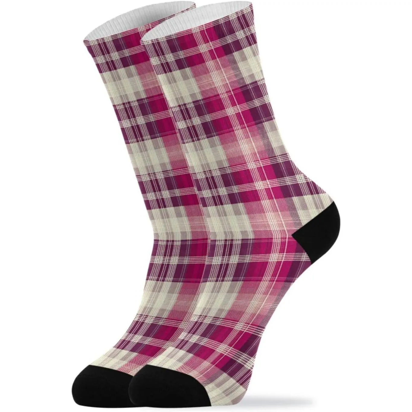 Plaid Print Crew Socks 2 Pairs Novelty Funky Casual Dress Socks for Men Women