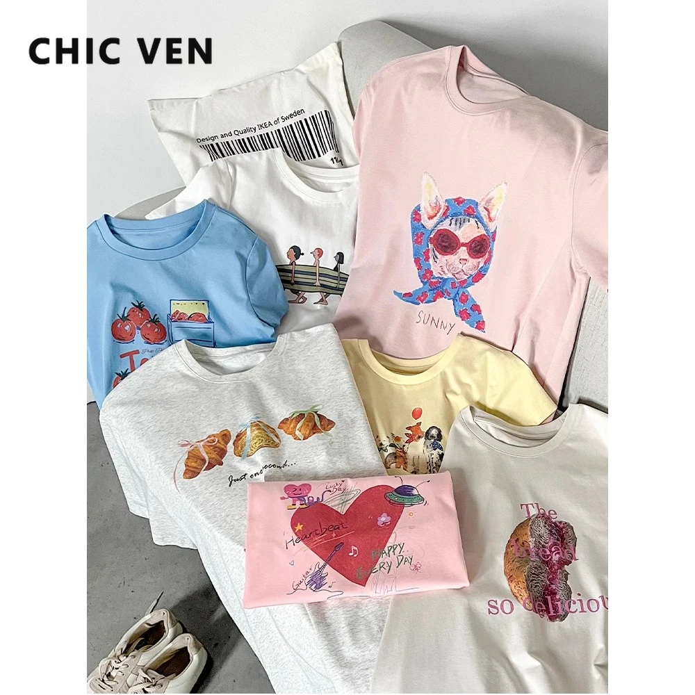 CHIC VEN Women T-Shirts Cool Sunscreen Printed Short Sleeve Tees Antibacterial Quick Drying Top for Girl Summer UPF50+ 2025
