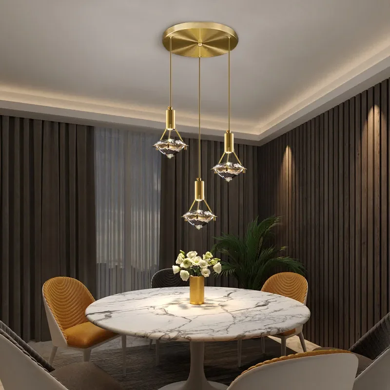Customizable Postmodern LED Chandelier K9 Crystal Bedroom Lamp Bedside Lighting for Dining Room Modern Minimalist Style