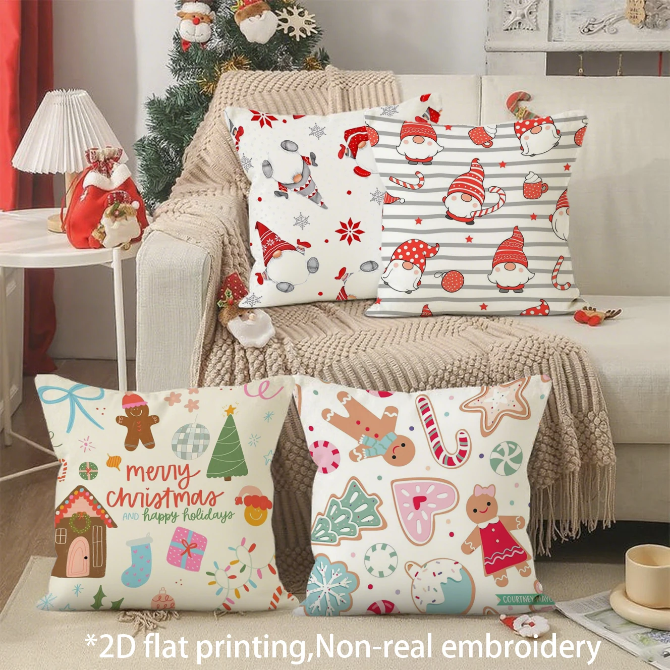 Christmas Gnome Cookie Throw Pillow Covers Pattern Cushion Cover Suitable for Sofa Bedroom Car Pillow Cover
