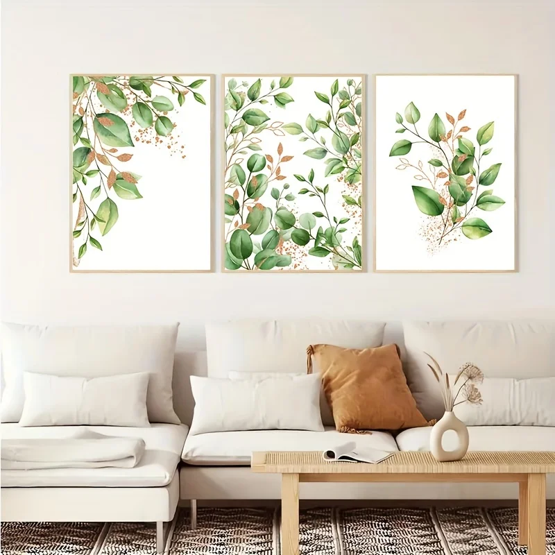 

3pcs/set Abstract Green Leaf Canvas Art Prints Modern Wall Decor Painting For Living Room Bedroom Dining Frameless Posters