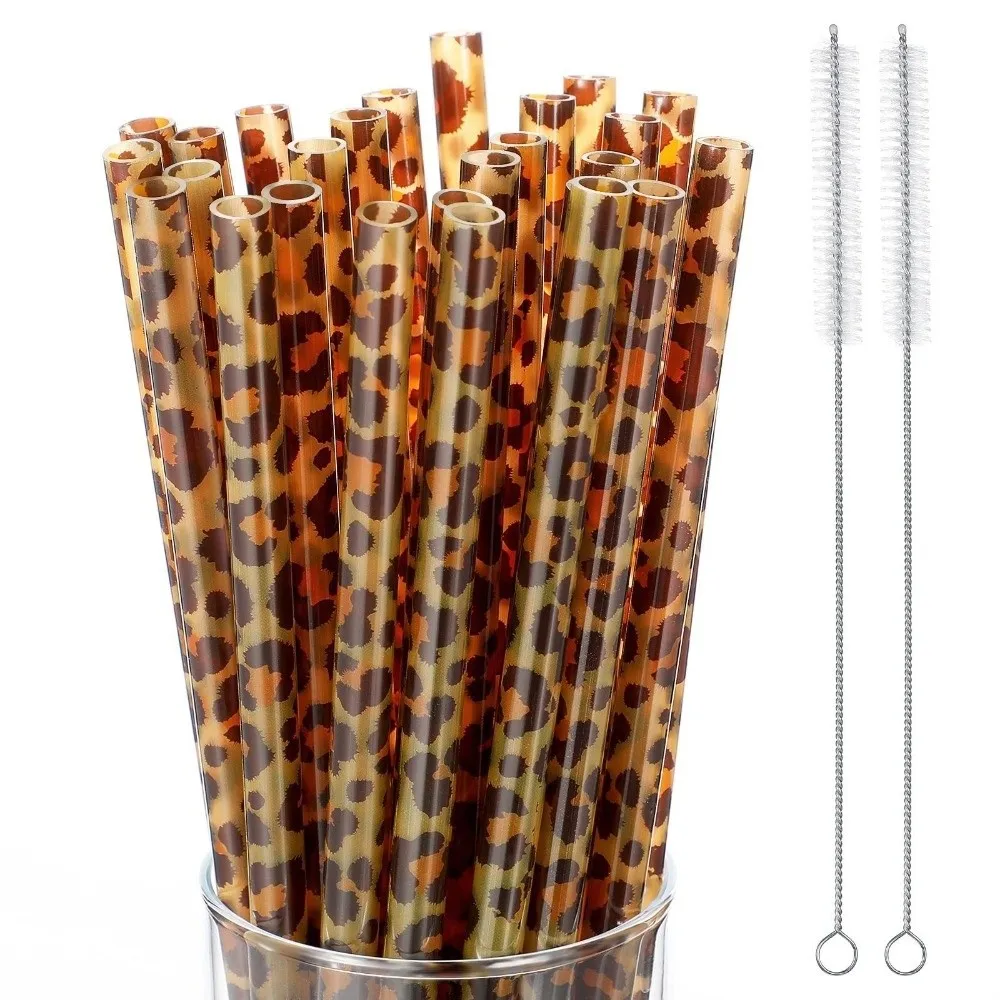 Trendy Leopard Print Drinking Straws Eco-Friendly Reusable Animal Print Straws Durable Plastic Drinking Straws Restaurants