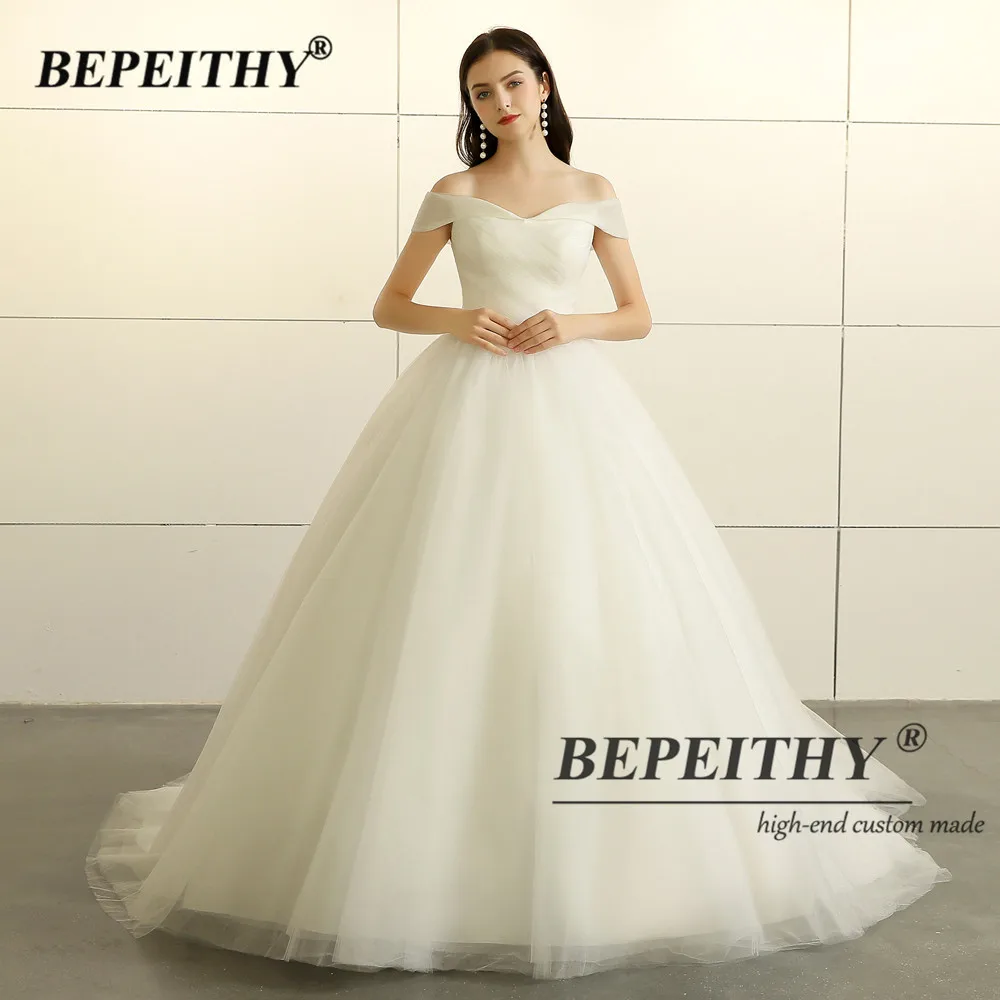 BEPEITHY-vestido De Novia blanco con hombros descubiertos, plisado, Vintage, línea A