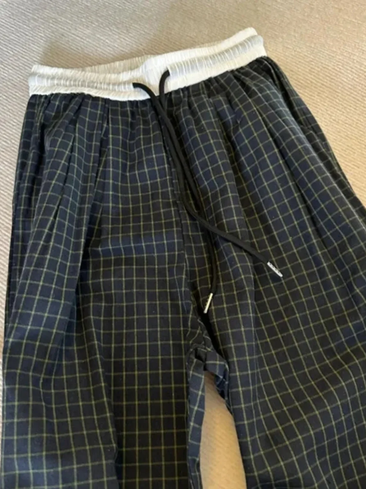 Loose Plaid Pants High Waist Wide Leg Casual Trousers for Women Summer Seasonal Splicing Drapey Straight Floor-Length Pants