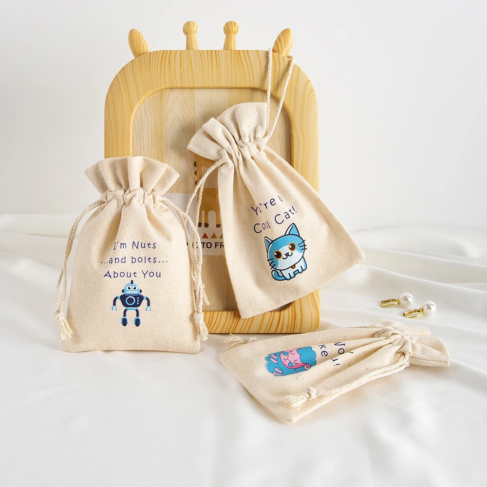 10 Stück Valentinstag Musselin Leckerli Tasche Sackleinen Leinwand Baumwolle Kinder Klassenzimmer Austausch Preise Beutel Süßigkeiten Geschenk Schmuck Tasche – Detail 2