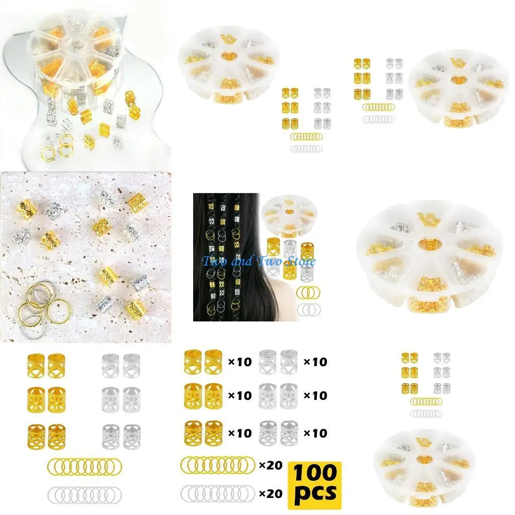 

HX6F 100pack Metal Hair Extension Braid Hair Extension Rings Braiding Metal Rings for Women's Hairstyles