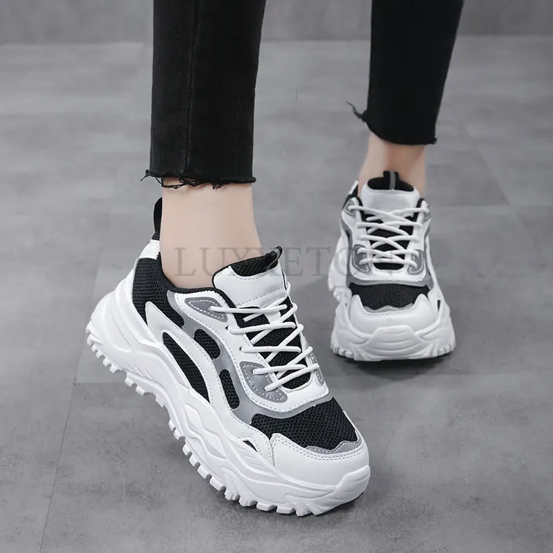 Platform Sneakers Women Light Breathable Shoes Plus Size 35-42 Casual Chunky Black Sneaker Woman White Vulcanized Shoes LUXXEON