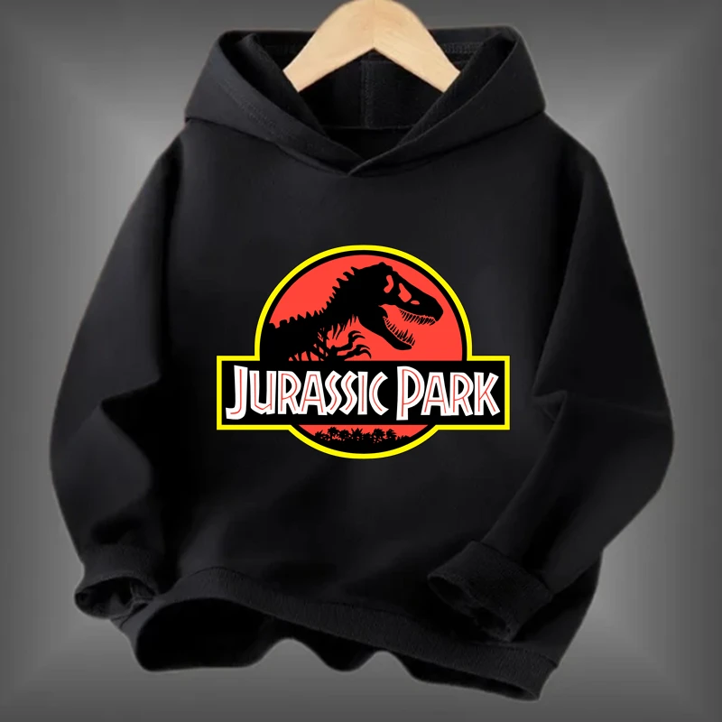 Jurassic Dinosaurs Children black hoodie Tops Outwear Clothing Hoodies 3-12 Year Kids Hood leisure Sweatshirt Boys Girls Anime