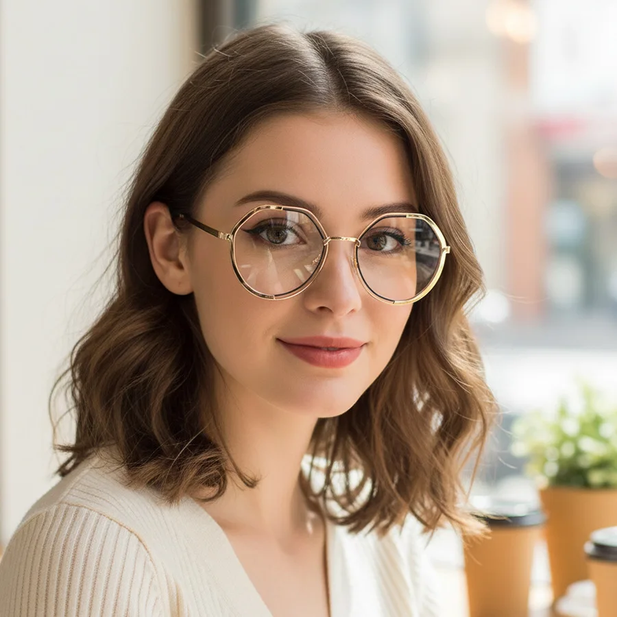 نظارات معدنية مضلعة عصرية للنساء 2025 إطار نظارات قراءة كلاسيكية جديدة مضادة للضوء الأزرق #3