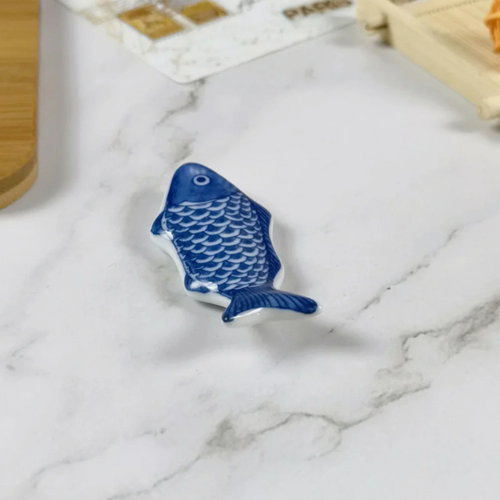

2Pcs Blue Fish Ceramic Chopstick Stand Holder for Cutlery Spoon Rack Kitchen Organizer Table Decor Dinnerware Accessory