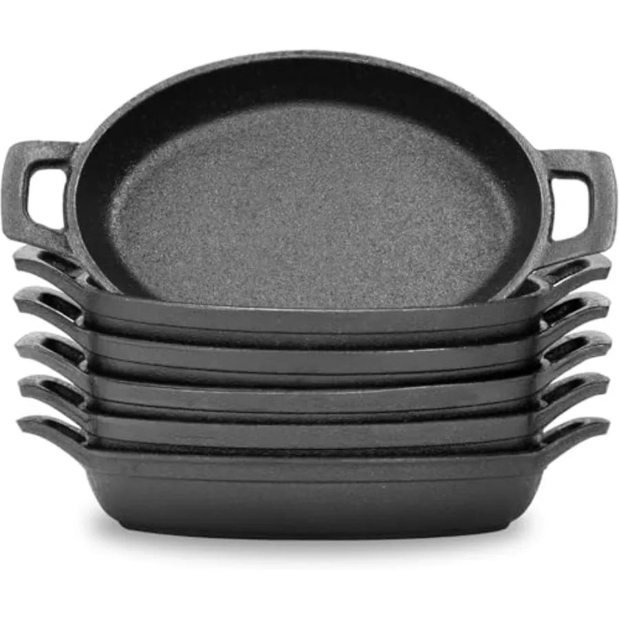 

Набор из 6 мини-сковородок из чугуна, маленькие чугунные сковороды, черные овальные формы для запекания, набор посуды для приготовления пищи, овальная сервировочная тарелка с ручкой
