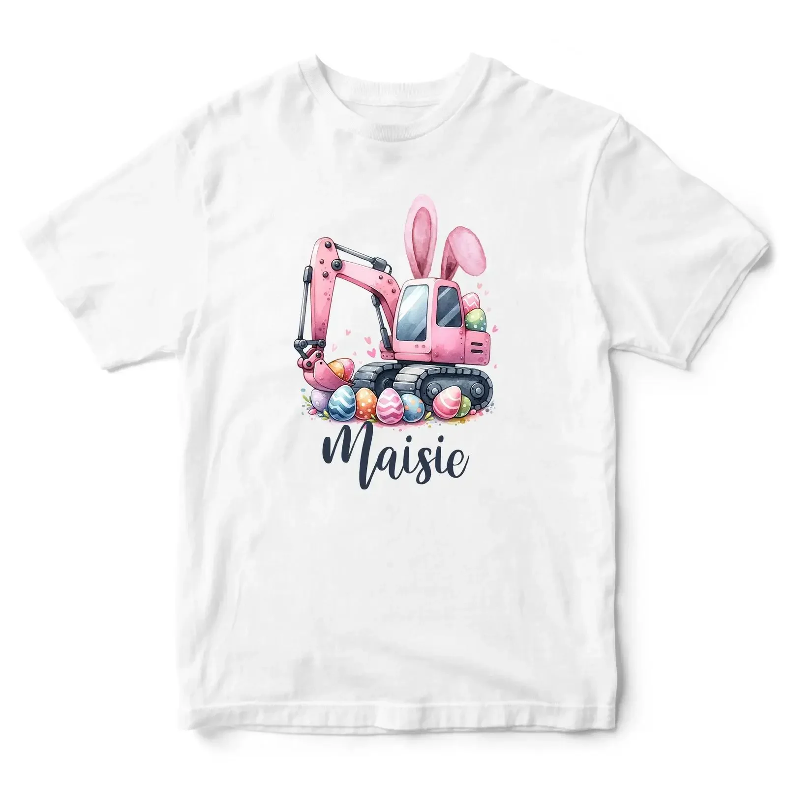 Personalisiertes T-Shirt Ostern Bagger Mädchen Kinder Individueller Name Eier Spri Vintage Washed Fashion Streetwear Grafik