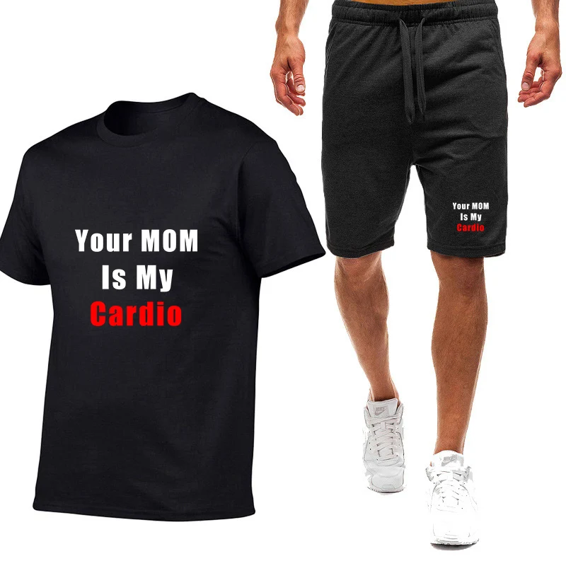 

2026 Your Mom Is My Cardio Gym Men's New Summer Nine Color Short Sleeve Set Suitable Beach Thin Sports T-Shirt + Shorts Suit