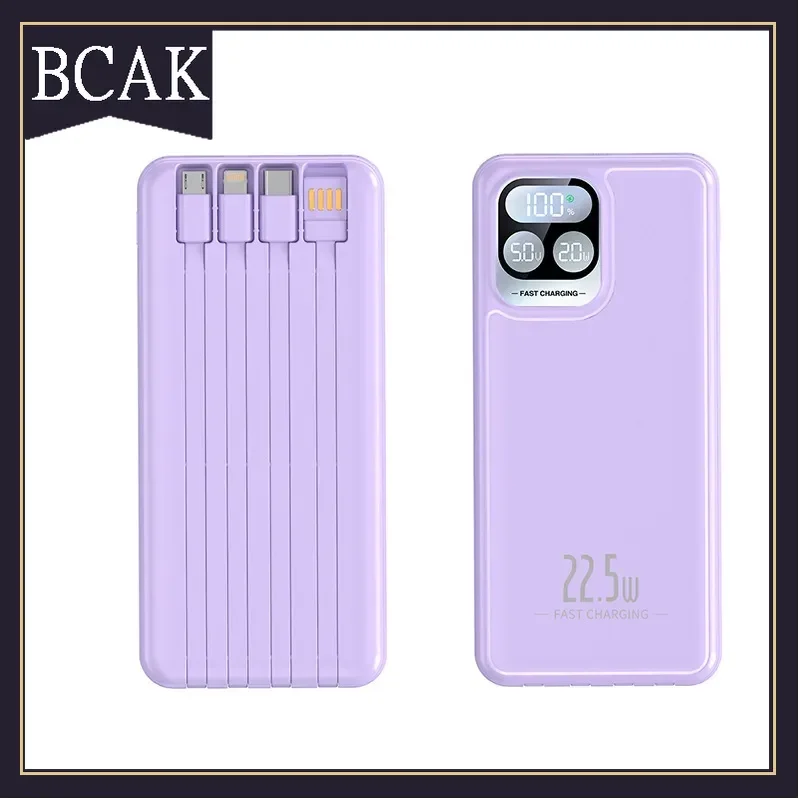 

Power Bank 20000mAh Self-contained Cable Fast Charging Mini Ultra-thin BCAK Mobile Power Supply for Iphone