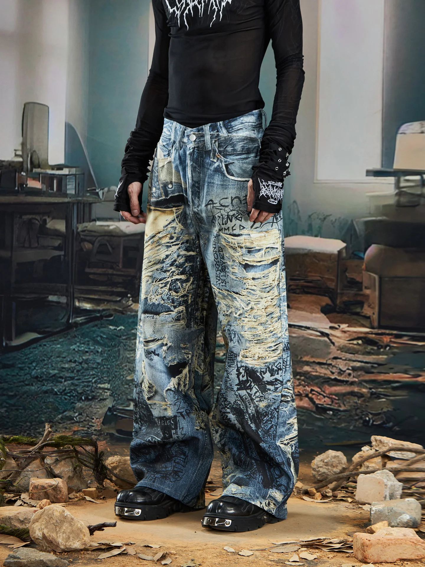 

Дизайн Ниша Личность 3D Печать Цифровая прямая инъекция Свободные прямые джинсы Брюки Мужская и женская мода