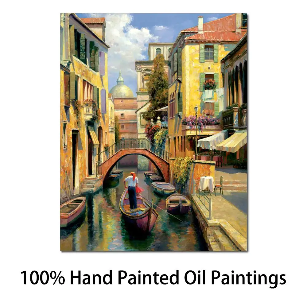 

Italian Landscape Art Oil Painting Sunday in Venice Modern Canvas Artwork for Living Room Bedroom Wall Decor