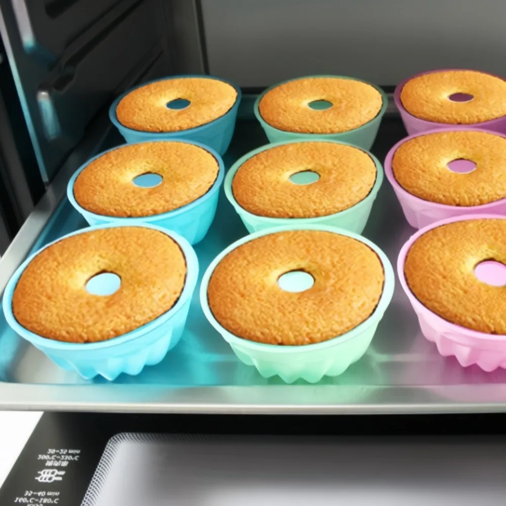 12Pcs/Set Cake Mold Non-stick Food Grade Easy Release DIY Reusable Silicone Multicolor Round Donut Pumpkin Cup Kitchen Supplies