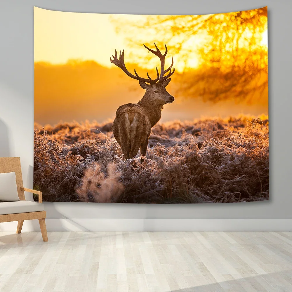 Winter Snow Wonderland Tapestry Deer  Wall Decor Forest   Hanging for Bedroom Living Room Dorm Home