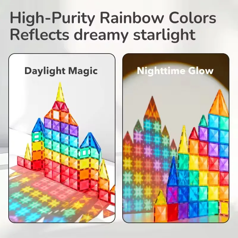 Mideer 80 قطعة من البلاط المغناطيسي الملون للضوء والظل لبنات البناء مع 8 قطع مرآة شفافة بتصميم شفاف للأطفال 3 سنوات فما فوق #2