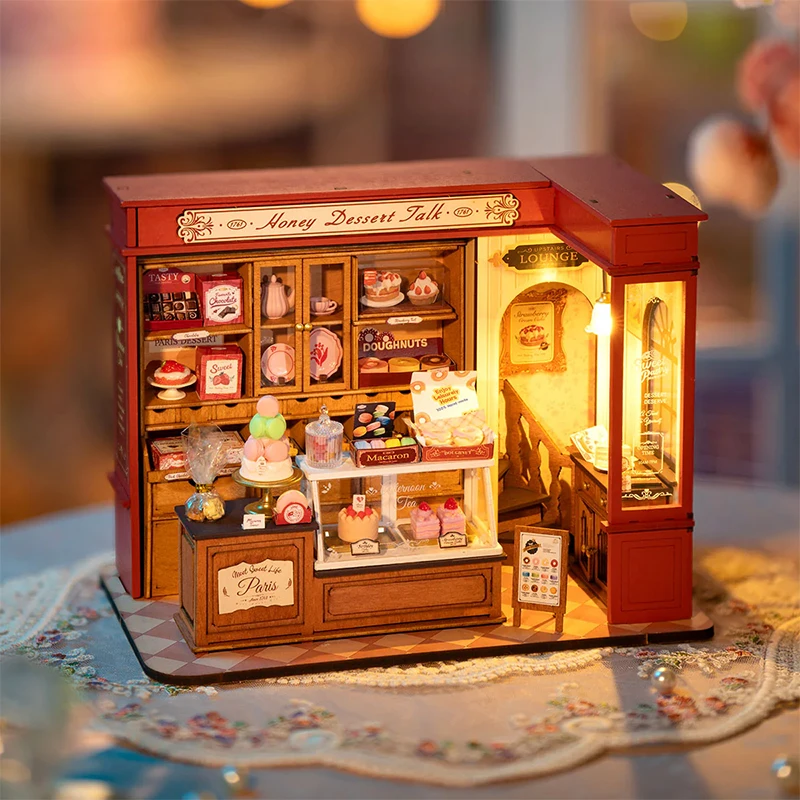 

Robotime Rolife US Warehouse Handmade Kit DIY Miniature House DG168 Honey Dessert Talk 3D Wooden Puzzles Wood Crafts